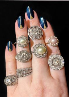 Antique pearl and diamond rings from Abbot and Austin. Vertical Images, Pearl And Diamond Ring, Big Photo, Old And New, Diamond Rings, Colored Diamonds