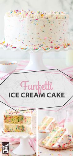 an ice cream cake with sprinkles on it and the words funfetti