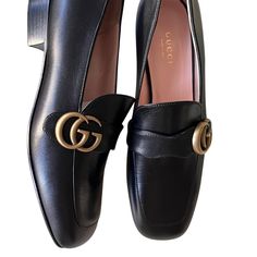 New Gucci Marmont Black Gg Leather Loafers Size 37 Did Not Fit, Never Been Worn, New With Box And Bags. Gucci Loafers Women, Gucci Horsebit Loafers, Driver Shoes, Buckle Loafers, Gucci Loafers, Black Flats Shoes, Bit Loafers, Gucci Marmont, Loafer Women