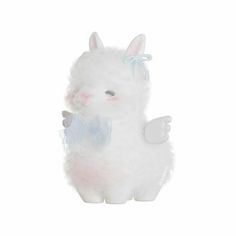 a small white llama with wings on it's head and tail, sitting in front of a white background