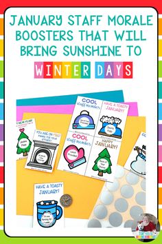 Avoid the winter blues with these staff morale boosters designed to energize your school team! This blog post offers practical and fun ideas for principals, administrators, and Sunshine Committee members to support teachers and staff during January. Discover ways to foster positivity, connection, and motivation among your staff. Perfect for strengthening school culture and keeping spirits high throughout the winter months! Click through to read the post and get planning your January staff morale boosters now! January Staff Morale Boosters, Safety Committee Ideas, Staff Morale Games, Wellness Committee Ideas, January Staff Appreciation Ideas, January Staff Morale Ideas, Staff Morale Booster Teachers, Morale Ideas