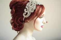 Bridal headpiece - Artdeco | MillieIcaro Art Deco Wedding Hair, Veil Hair Piece, Bridal Veils And Headpieces, Floral Headpiece Wedding, Crystal Bridal Headpiece, Hair Details, Pearl Bridal Headband, Veil Headpiece, Wedding Hairstyles With Veil