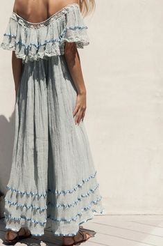 Senorita Bonita Maxi Dress | Jen's Pirate Booty Bohemian Strapless Dresses With Ruffles, Flowy Strapless Bohemian Maxi Dress, Bohemian Cotton Gauze Dress For Summer, Bohemian Summer Dress In Cotton Gauze, Flowy Off-shoulder Maxi Dress With Ruffles, Off-shoulder Lace Trim Maxi Dress For Summer, Off-shoulder Ruffled Maxi Dress For Vacation, Peasant Ruffled Maxi Dress For Beach, Peasant Ruffle Maxi Dress For Beach