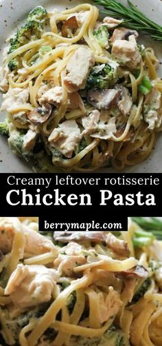 creamy leftover rotissee chicken pasta with broccoli and asparagus