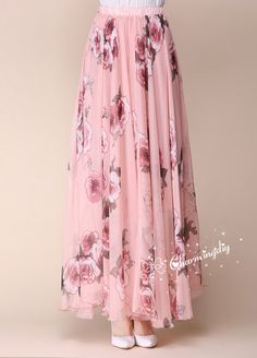 32 Colors Pink Flowers Chiffon Skirt Long Maxi Sundress Beachdress Holiday Dress Women Summer Pleat Dress Beach Skirt Plus Size Dresses  Ask a question AU$52.70 Floral Dress Outfits, Holiday Dresses Women, Long Skirt Outfits, Floral Dress Casual, Trendy Skirts, Maxi Sundress, Maxi Robes, Skirt Long, Chiffon Skirt