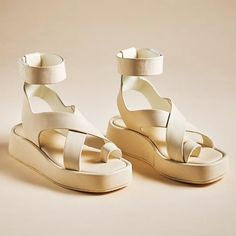 New With Box Sku0059 Leather Upper, Insole Rubber Sole Clasp Styling Imported Standard White Gladiator Sandals, Anthropologie Shoes, Summer Color, Walker Boots, Fit N Flare Dress, Rain And Snow Boots, Boot Sandals, Gladiator Sandals, Cream White