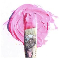 a paintbrush with pink and purple colors on it's tip, in front of a white background