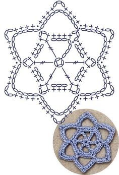 an image of some blue crochet designs on a white background with a circular object in the middle