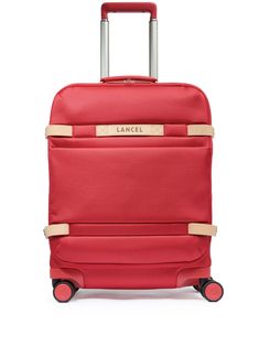 red/beige recycled polyester leather straps logo stamp to the front four wheels buckle fastening all-around zip fastening telescopic handle padded top handle internal logo patch internal zip-fastening pockets internal buckle-fastening strap Functional Rectangular Luggage With Leather Trim, Functional Red Travel Bag With Luggage Sleeve, Red Travel Bag With Adjustable Strap, Functional Red Luggage For Travel, Functional Red Travel Luggage, Luxury Nylon Luggage With Sleeve, Luxury Nylon Luggage With Luggage Sleeve, Red Travel Bag With Leather Handles, Luxury Luggage With Adjustable Strap For Trip