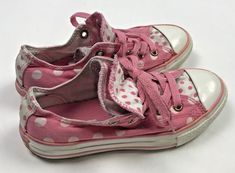 Converse All Star Chuck Taylor Low Top Sneakers Shoes Girls 13 Pink Polka Dot Pink with White Polka Dots Double Tongue Good used condition. Some wear on the toes and heels. Some staining on sides. Low Top Sneakers, Pink Polka Dots, Converse All Star, Sneakers Shoes, Chuck Taylor, White Polka Dot, Chuck Taylors, Girls Shoes, Low Top