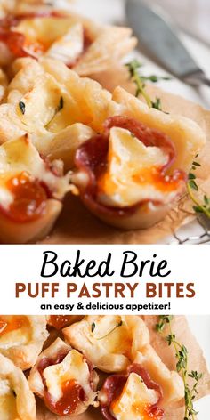 baked brie puff pastry bites on a plate