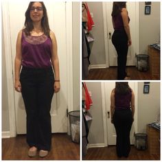 Purple sleeveless top. Comfortable and easy. Black Pants, Short Sleeves, Navy