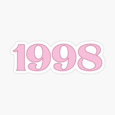 pink sticker with the words 1989 in white and pink font on it, against a white background