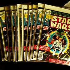 a bunch of star wars comics are stacked on top of each other