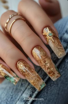 Goddess Core, Nail Parlour, Red And Gold Nails, Nails Birthday, Boho Nails, Summer Nails 2024, Witchy Nails, Small Nails, Manicure Inspiration