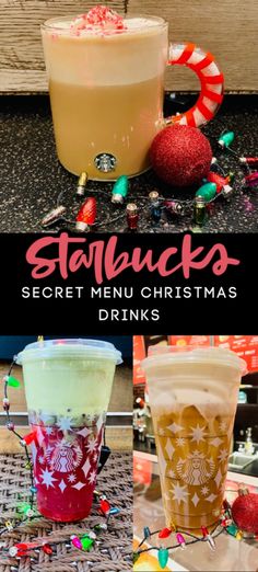 starbucks's secret menu christmas drinks with candy canes and peppermint on the side