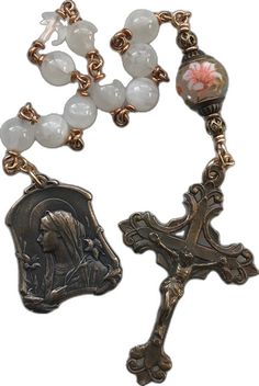 Vintage Bronze Rosary As Gift, Spiritual Wire Wrapped Rosary As Gift, Spiritual Gift Wire Wrapped Rosary, Handmade Bronze Rosary As A Gift, Antique Handmade Rosary As Gift, Pope Leo Xiii, Pope Leo, Decade Rosary, Saints Medals