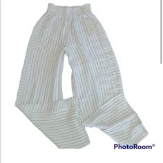 I Loved These Pants! They Just Didn’t Fit! They Are A True Medium Even Though They Have An Elastic Waistband. Nwt! Striped Bottoms With Elastic Waistband For Daywear, White Pull-on Style Bottoms For Vacation, Casual Striped Bottoms For Daywear, Casual White Pants For Day Out, White Stretch Pull-on Bottoms, Fitted Cotton Pants For Vacation, White High-waisted Casual Pants, High Waist Pull-on Loungewear Pants, High Waist Pull-on Lounge Pants