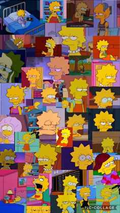 the simpsons character collage is shown in many different colors