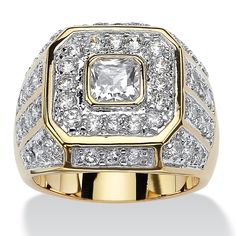 an 18k yellow gold men's ring set with square and round cut diamonds