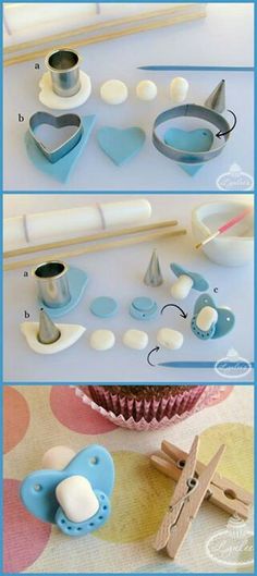 the tools needed to make a fondant cake are shown here, including icing and sugar