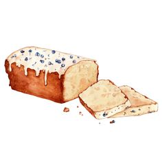 a loaf of bread with icing and blueberries on it