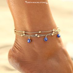 Layered Nazar Anklet Leg Bracelet, Tassel Anklet, Bracelet Ocean, Anklets For Women, Beaded Ankle Bracelets, Beaded Ankle, Summer Anklets, Blue Evil Eye, Foot Jewelry