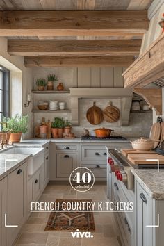 an image of a kitchen setting with french country kitchens on the front and back side