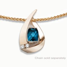 "London Blue Topaz and White Sapphire Penndant, 14k Yellow Gold - 3378 Does not include chain. Modern and contemporary, this pendant makes a high fashion statement. ( IMPORTANT - PLEASE READ 1. AND 2. BELOW ) 1.) DOES NOT INCLUDE A CHAIN: To give you more options a chain is not included, but can be purchased separately in the gold chains section of our shop. http://www.etsy.com/shop/VerbenaPlaceJewelry?section_id=13811862 2.) PLEASE LOOK AT THE MEASUREMENTS CAREFULLY. Some photos have been enlar White Sapphire Necklace, Alexandrite Necklace, Sapphire Side Stones, February Birthstone Necklace, Yucca Valley, Fine Gold Jewelry, Peridot Pendant, Blue Topaz Pendant, Sapphire Pendant