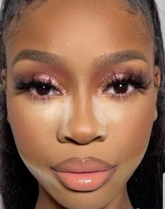 Pink Eyeshadow Soft Glam, Subtle Pink Makeup Looks Black Women, Pink Eye Looks Black Women, Dark Skin Pink Makeup, Subtle Glam Makeup Black Women, Blush Pink Makeup Looks Black Women, Pink And Gold Makeup Looks Black Women, Soft Glam Makeup Pink Eyes