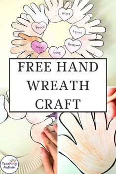 hands holding up a paper plate with the words free hand wreath craft