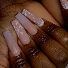 Almond Acrylic Nails Winter Designs, Holiday Coffin Acrylic Nails, Square Acrylic Nails Holiday, Half Snowflake Nails, Snow Flakes Nail Design, White Frosted Nails, Christmas And New Year Nails Acrylic, Nails With Sweater Design