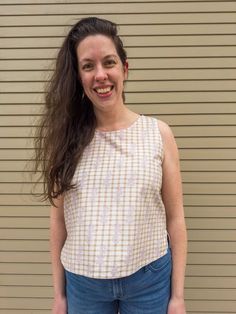 Flannery Top in Chi Ro — Ernie and Irene Fiber Art Flannery O’connor, Checkered Background, American Gothic, Nursing Mom, Checkerboard Pattern, Greek Words, Camel Color, Hand Illustration, Sleeveless Shirt