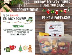 christmas cookie delivery and print - a - party sign with holiday cookies in the background