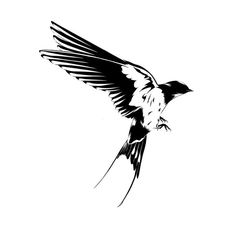 a black and white drawing of a bird flying