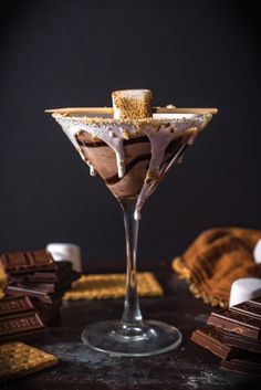 a chocolate martini garnished with graham crackers