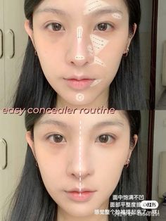 -douyin contour tutorial -kbeauty base makeup, glass skin tutorial Mata Hooded, Korean Makeup Tips, Bentuk Alis, Wedding Makeup Tutorial, Face Charts