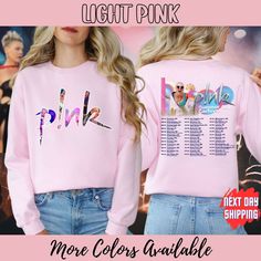 Pink Concert Sweatshirt, Personalised Summer Carnival 2024 Tour Hoodie, Summer Carnival Tour 2024, P!nk Tour, Trustfall Album Sweater The Gildan 18000 Sweatshirt and Gildan 18500 Hoodie are both crafted with a blend of cotton and polyester, providing a soft and cozy feel while ensuring durability. These versatile pieces are designed for comfort and style, making them perfect for any casual occasion or layering during cooler weather. Important Notes: Color Options: Due to Etsy's listing limitatio Pink Band Merch Sweatshirt With Letter Print, Pink Band Merch Top For Fall, Pink Band Merch Sweatshirt For Streetwear, Pink Long Sleeve Band Merch Sweatshirt, Pink Long Sleeve Band Merch Top, Pink Cotton Sweatshirt For Fan Merchandise, Pink Long Sleeve Sweatshirt For Fan Merchandise, Pink Long Sleeve Sweatshirt For Fans, Pink Concert