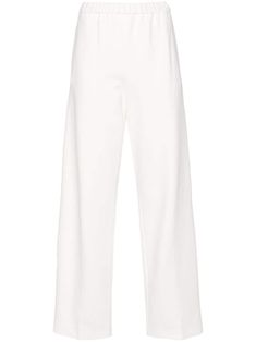 white stretch-jersey side beaded trim detail two side inset pockets ankle-length straight leg elasticated waistband White Straight Elastane Pants, Spring White Wide Leg Elastane Pants, White Elastane Ankle-length Bottoms, White Elastane Lounge Pants, White Elastane Pants For Loungewear, White Pants With Elastic Waistband, White Pants With Elastic Waistband And Straight Hem, Chic White Wide Leg Sweatpants, Trousers White