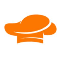 an orange chef hat with the word's name on it, in front of a white background