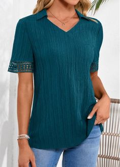 Color:Peacock Blue;Size:S;Size:M;Size:L;Size:XL;Size:XXL;Package Contents:1 X Blouse;Occasion:Other;Style:Casual; Shapewear Swimsuit, Trendy Tops For Women, Fall Denim, Blue Jumpsuits, Pretty Blouses, Solid & Striped, Collar Blouse, Shirt Collar, Blue Shirt