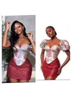 Short Dress Asoebi Styles, Aso Ebi Top And Skirt, Brocade Corset Dress Styles African, Cossette Dress Ankara, Short Brocade Dress Styles, Two Piece Dinner Outfits, Ankara Corset Top And Skirt, Brocade Tops Classy, Damask Top Styles