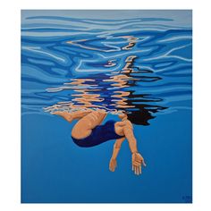 a painting of a person swimming in the water