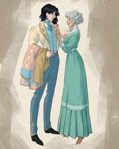 an illustration of a man and woman dressed in period clothing