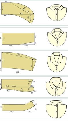 the instructions for how to make a dress shirt with collars and cuffs in different sizes