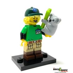 a lego figure is holding a small animal