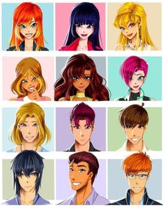 many different colored hair styles and colors for each character in the anime game, which is also