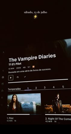 an image of a tv screen with the vampire diaries on it's display in spanish