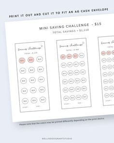 the print out cut to fit as cash envelope for mini saving challenge - $ 15