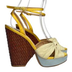 Condition: In Great Condition. They Come With Box. The Original Retail Price Is $815. Size: 36 Measurements: Insole: 24cm Width: 6.5 Cm Heel Height: 12 Cm Platform Height: 2 Cm Material: Leather Origin: Italy Formal Yellow Platform Sandals, Luxury Yellow Heels For Summer, Luxury Yellow Summer Heels, Designer Yellow Sandals With Ankle Strap, Designer Yellow Sandals With Heel Strap, Designer Yellow High Heel Sandals, Designer Yellow Heels For Summer, Designer Yellow Summer Heels, Luxury Yellow Leather Sandals